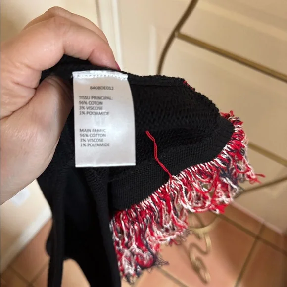 Carven V Neck Black V Neck Top with Multicolor Fringe - Picture 4 of 6